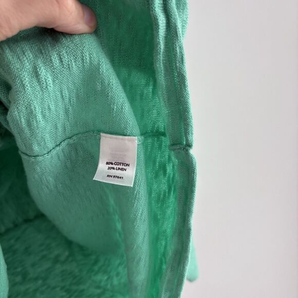 J Jill Sweater XS Petite Women’s Oversize Cotton Linen Boxy Cropped Green Top - Picture 7 of 8